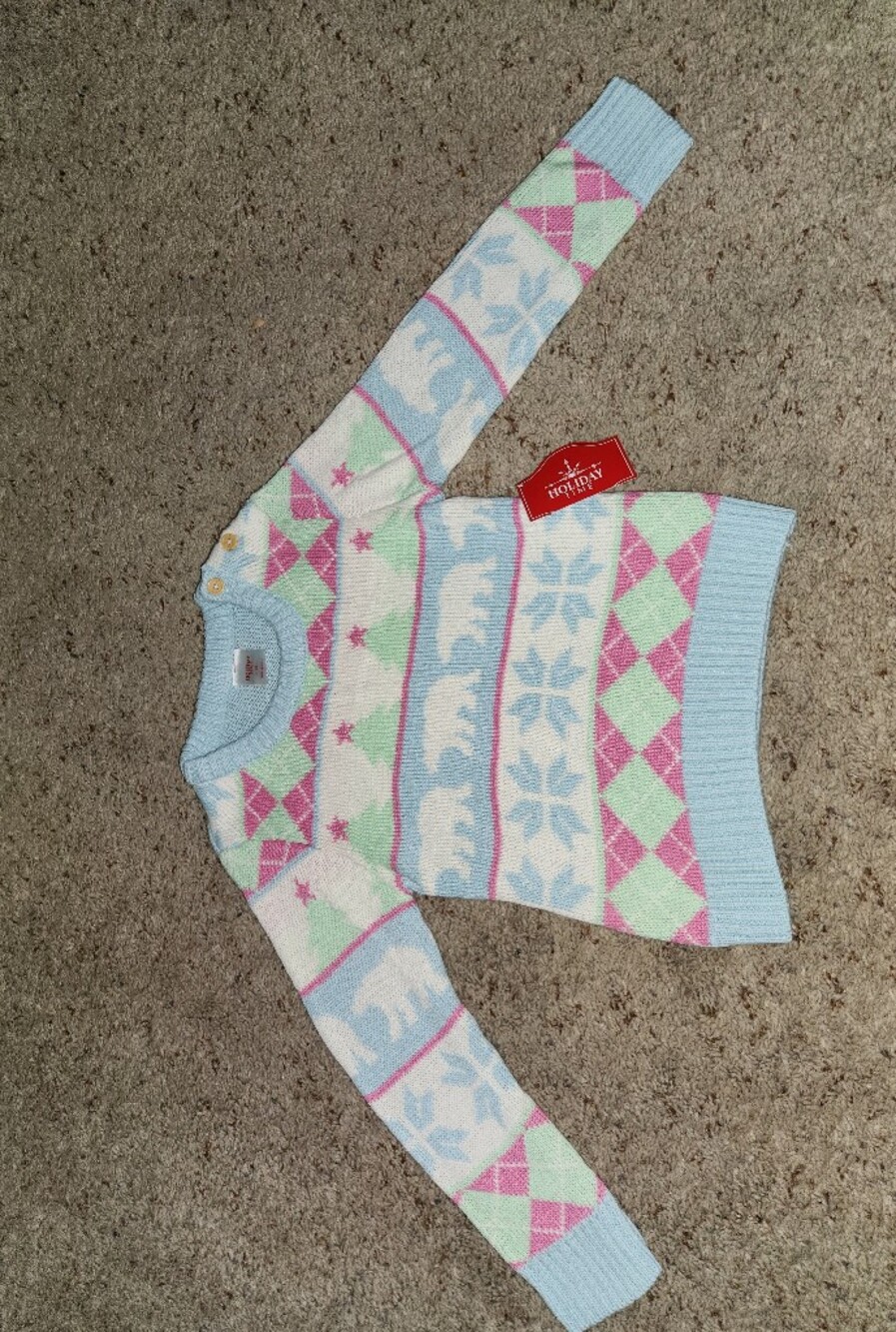 Holiday Time Polar Bear Knit Sweater - Light Blue/Pink/Green For Girls Size 4T
